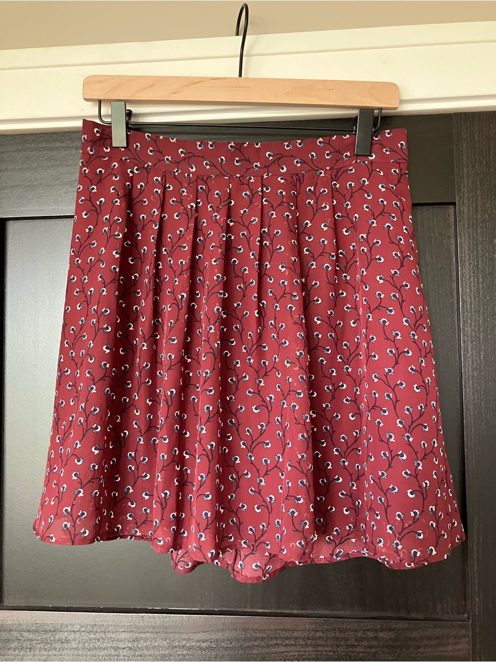 Floral Print A-Line Skirt in Rust Red